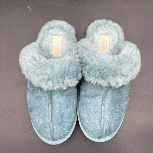 UGG Shoes - UGG Scuffette II Slippers Blue Suede Sheepskin Womens 7 House Shoes